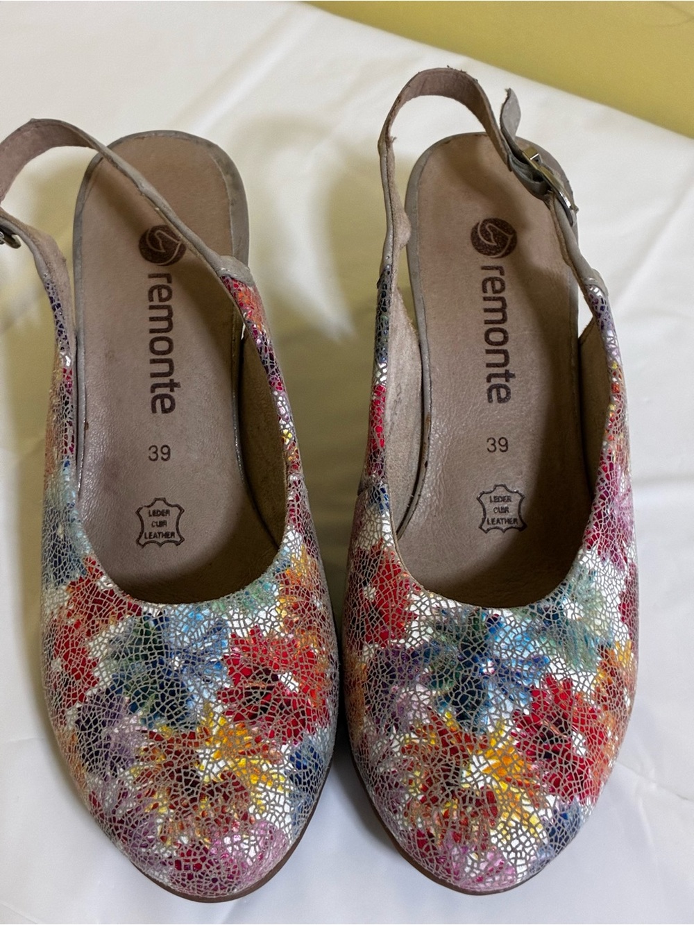 Remonte Multicolor Floral Leather Slingback Clogs - Red, Blue, Yellow, Purple